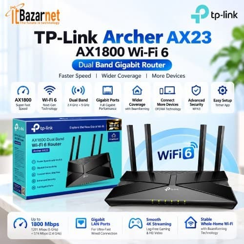 TPLink Archer AX23 AX1800 WiFi6 Dual Band Gigabit Router Image