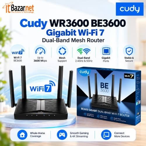 Cudy WiFi7 Router WR3600 BE3600 Dual Band Gigabit Router