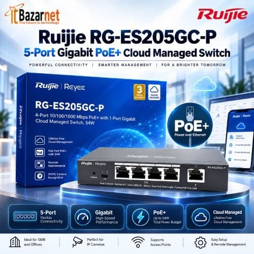 Ruijie Managed PoE Switch RG-ES205GC-P 5Port Gigabit Smart Cloud Managed