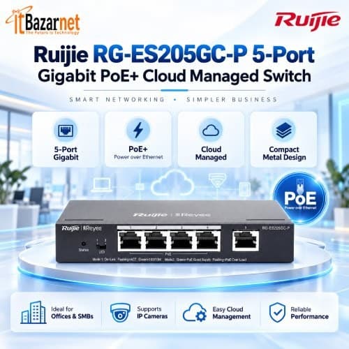 Ruijie Managed PoE Switch RG-ES205GC-P 5Port Gigabit Smart Cloud Managed Image