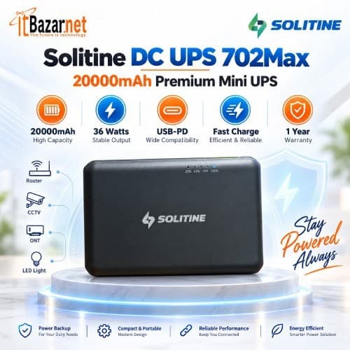 Solitine 702 MAX 2000Mah Mini DC UPS For Router ONU Backup Image