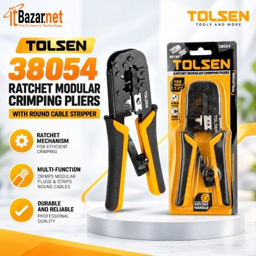 Tolsen Crimping Pliers Ratchet Modular For RJ45,RJ11,RJ12 Image