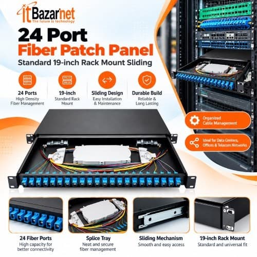 24 Port Optical Fiber Patch Panel Sliding Rack Mount