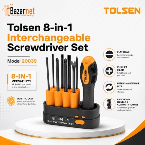 TOLSEN Screwdriver Set 8 in 1 Interchangeable M: 20039 Image