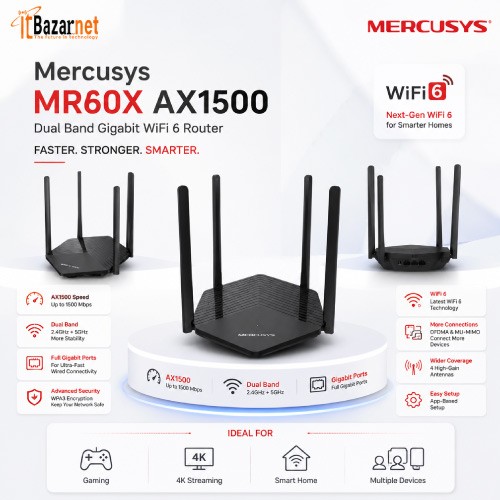 Mercusys MR60X AX1500 Dual-Band WiFi 6 Gigabit Router Image