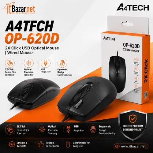 A4TECH OP-620D 2X Click Wired Optical Mouse Image