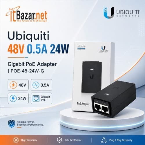 Ubiquiti PoE Adapter 48-24W-G 48V 0.5A Gigabit Injector Image