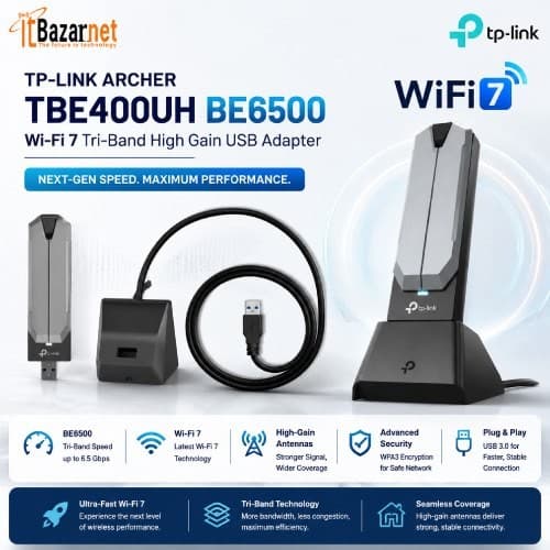 TPLink USB Adapter Archer TBE400UH BE6500 WiFi7 Tri Band High-Gain Image