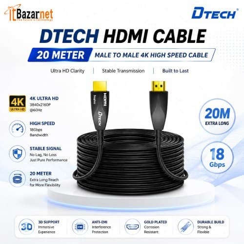 DTECH HDMI Cable DT-H010 20 Meter 4K 60Hz High Speed Cable Image
