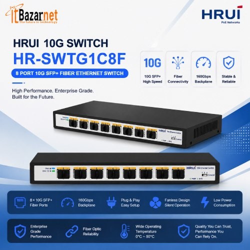 10G Switch HRUI HR-SWTG1C8F 8Port 10G SFP+ Image