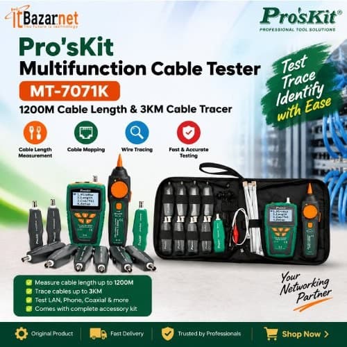 ProsKit Cable Tester & Length Meter MT-7071K LCD RJ45 RJ11 BNC Cable Tracer Image