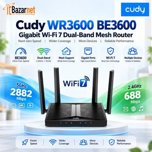 Cudy WiFi7 Router WR3600 BE3600 Dual Band Gigabit Router Image