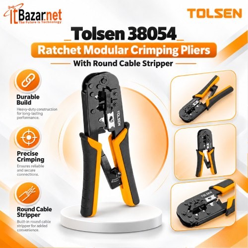 Tolsen Crimping Pliers Ratchet Modular For RJ45,RJ11,RJ12 Image